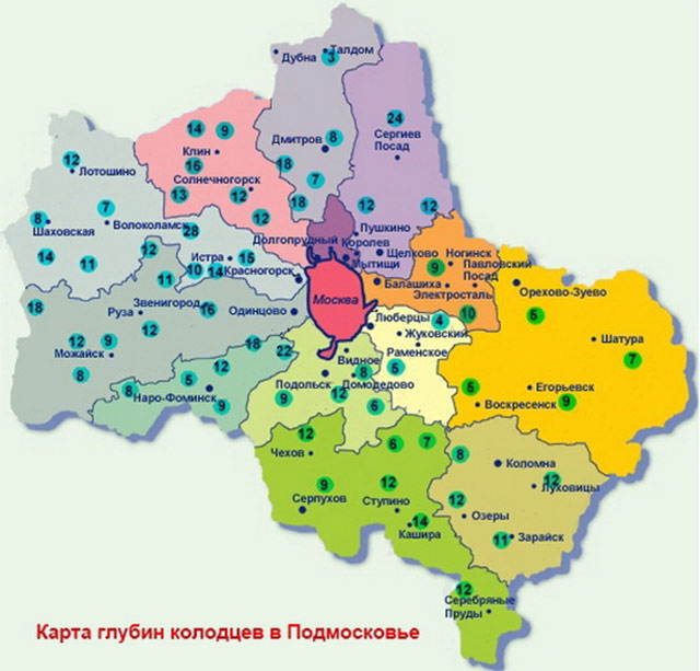 Карта глубин колодцев в Московской области